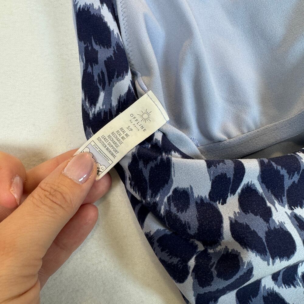 OFFLINE Aerie Real Me Sports Bra Small Petite Blue Cheetah Longline - Picture 4 of 7